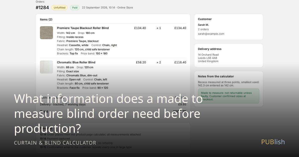 What information does a made to measure blind order need before production?